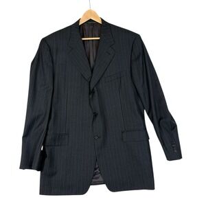 Canali Men's Wool Black w/Blue Pinstripe Sport Coat Super 120s Blazer Jacket 50R